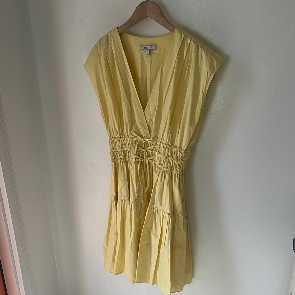 10 Crosby Derek Lam Pale Yellow Tiered V-Neck Dress